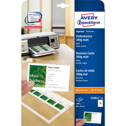 Avery Business Cards 85 x 54 Quick & Clean 10 Sheets carte de visite Laser/a jet d'encre Papier 100 pièce(s)