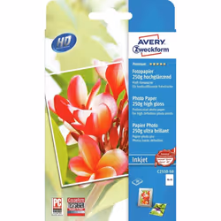 Avery C2550-50, Hautement brillant, 250 g/m², Jet d'encre, 10x15 cm, Blanc, 50 feuilles