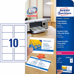 Avery Carte de visite, Bords lisses, Laser noir/blanc, Laser couleur, 220 g/m², Blanc, Rectangle, Carton, 220 g/m², Laser/a j ...