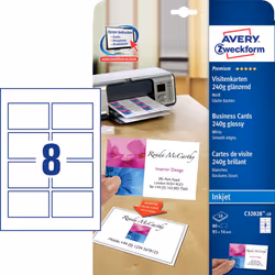 Avery C32028-10, Blanc, Rectangle, Carton, 240 g/m², Jet d'encre, 8,5 cm
