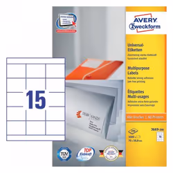 Avery 3669-200, Blanc, Rectangle, Permanent, A4, Papier, Laser/a jet d'encre