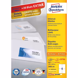 Avery 3483-200, Blanc, Rectangle, Permanent, 105 x 148 mm, A4, Papier