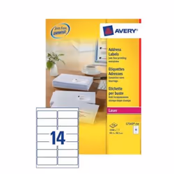 Avery L7163-250, Blanc, Etiquette auto-adhésive, Papier, Laser, Permanent, Rectangle aux angles arrondis