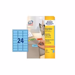 Avery L6032-20, Bleu, 63.5 x 33.9 mm, A4, Papier, 24 pièce(s), 20 feuilles