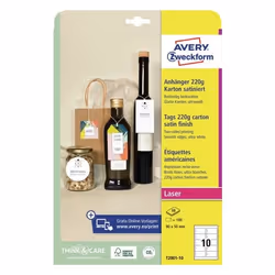 Avery T2001-10, Blanc, Label commercial, Rectangle, Carton, 220 g/m², Laser