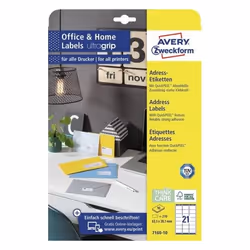 Avery 7160-10, Blanc, Rectangle, Permanent, 63.5 x 38.1 mm, A4, Papier
