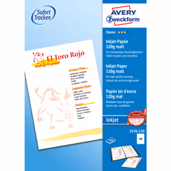 Avery 2576-150, Impression à jet d'encre, A4 (210x297 mm), Mat, 150 feuilles, 120 g/m², Blanc