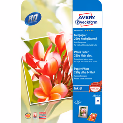 Avery Premium Inkjet Fotopapier, Impression à jet d'encre, A4 (210x297 mm), Hautement brillant, 20 feuilles, 250 g/m², Blanc