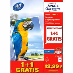 Avery 2556-15P, Hautement brillant, 250 g/m², Jet d'encre, A4, Blanc, 30 feuilles