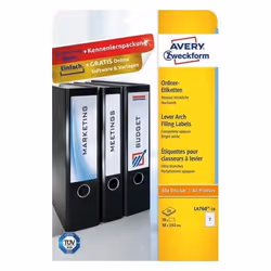Avery L4760-10, Blanc, Rectangle aux angles arrondis, Permanent, 38 x 192 mm, A4, Classeur
