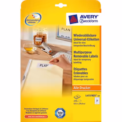 Avery L4737REV-10, Blanc, Laser/a jet d'encre, 63.5 x 29.6 mm, 270 pièce(s), 10 feuilles