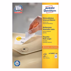 Avery L4736REV-100, Blanc, Rectangle aux angles arrondis, Amovible, 45.7 x 21.2 mm, A4, Papier