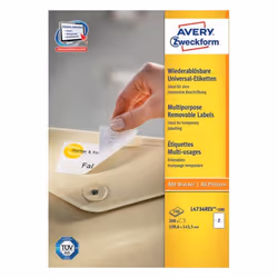 Avery L4734REV-100, Blanc, Rectangle aux angles arrondis, Amovible, 199.6 x 143.5 mm, A4, Papier