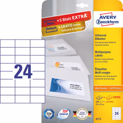 Avery 6173, Blanc, Rectangle, Permanent, 70 x 37 mm, A4, Papier