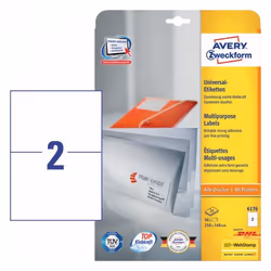 Avery 6176, Blanc, Rectangle, Permanent, A4, Papier, Laser/a jet d'encre
