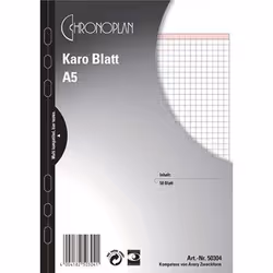 Avery 50304, Monochromatique, Noir, Blanc, A5, 50 feuilles, 80 g/m², Papier quadrillé