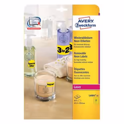 Avery L6004-25, Jaune, Rectangle aux angles arrondis, Permanent, 63.5 x 29.6 mm, A4, Papier