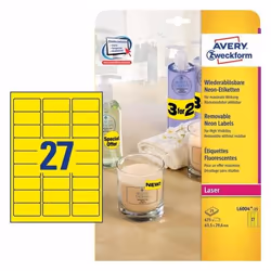 Avery L6004-25 étiquette auto-collante Rectangle aux angles arrondis Permanent Jaune 675 pièce(s)