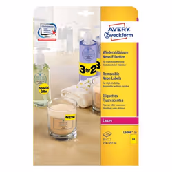 Avery L6006-25, Jaune, Rectangle aux angles arrondis, Amovible, A4, Papier, 210 mm
