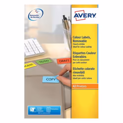 Avery L6077-20, Jaune, Rectangle, Amovible, A4, Papier, Laser/a jet d'encre