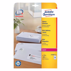 Avery L7636-25, Blanc, Rectangle aux angles arrondis, Permanent, 45.7 x 21.2 mm, A4, Papier