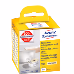 Avery AS0722370, Blanc, Rectangle, Permanent, 28 x 89 mm, Rolle, Papier