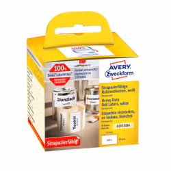 Avery A1933084, Blanc, Rectangle aux angles arrondis, Permanent, Noir sur blanc, Rolle, Feuille
