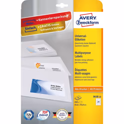 Avery 3658-10, Blanc, Rectangle, Permanent, A4, Papier, Laser/a jet d'encre