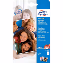 Avery C2522-60, Gloss, 180 g/m², Jet d'encre, 10x15 cm, Blanc, 60 feuilles