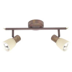 BRILLIANT Plafonnier barre à 2 lumières Luca hauteur 15 cm E14 40W cuivre vieilli et beige