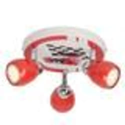 Plafonnier rond 3 spots orientables en métal blanc et rouge diamètre 21cm Racing-