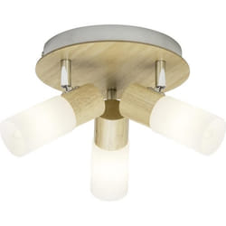 Plafonnier barre à 3 lumières Babsan E14 40W bois clair et blanc