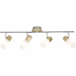 Plafonnier barre à 4 lumières Babsan E14 40W bois clair et blanc