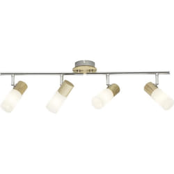 Plafonnier barre à 4 lumières Babsan E14 40W bois clair et blanc