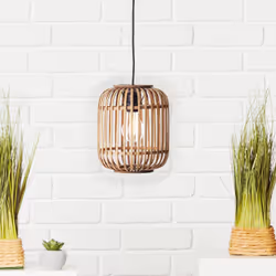 Lampe suspension - BRILLIANT - Woodrow - Métal - Rotin clair - 60W E27