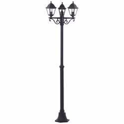 Lampadaire extérieur Brilliant Nissie noir 3xE27 - 60W - Métal/verre - H.200xDia58cm