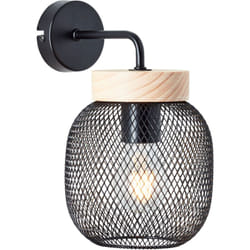Applique murale brillante Giada h 26,5 cm, E27, métal/bois, noir/marron