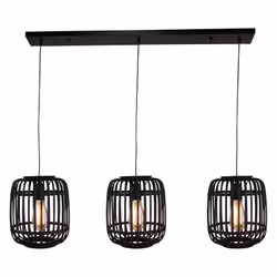 Suspension 3 lampes design Brilliant Woodrow Beige Bambou 93778/76