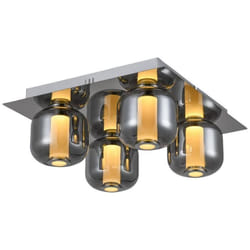 Plafonnier LED 4 flammes Rafa - BRILLIANT - Chrome - Verre fumé