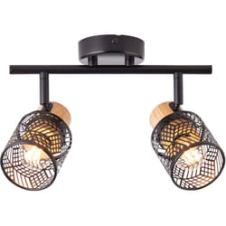 Brilliant - Lampe Santy spot tube 2 lampes noir/métal naturel/textile marron 2x D45, E14, 42 w