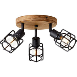 Brilliant - Lampe Gwen Spotrondell à 3 lampes bois antique/corindon noir métal noir 3x D45, E14, 28 w