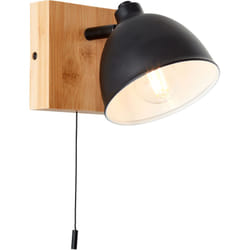 Brilliant - Applique Celia noir mat/bambou métal/bambou interrupteur à tirette 1x D45, E14, 28 w, Convient pour lampe à poser (non incluse)