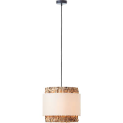 Brilliant Waterlilly suspension 1 flamme noir/naturel/blanc, tissu/jacinthe d'eau/métal, 1x A60, E27, 60 W