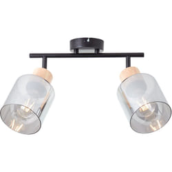 Brilliant - Spot Weald 2-flammes noir/fumée/bois métal/verre/bois 2x A55, E27, 40 w, adapté à une lampe normale (non incluse)
