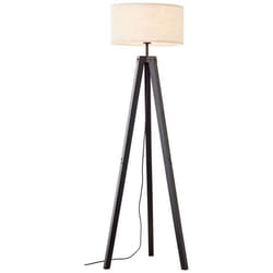 Lampadaire - BRILLIANT - Holbrook - Noir-Beige - Bois massif - Interrupteur au pied