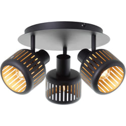 Brilliant - lampe Tyas spot cocarde 3 lampes noir or plastique/métal noir 3x D45, E14, 28 w