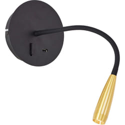 Brilliant - lampe Jutta led spot mural avec bras flexible et interrupteur sable noir/or mat usb métal/plastique noir 2,8 w led intégrée