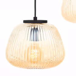 Suspension Kaizen à 3 lampes - BRILLIANT - G90939-77 - Verre nervuré - Métal noir mat - Plastique marron