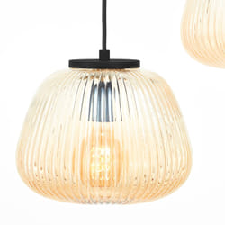 Suspension Kaizen à 3 lampes - BRILLIANT - G90939-77 - Verre nervuré - Métal noir mat - Plastique marron