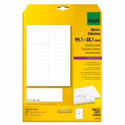 Sigel LA321, Blanc, Etiquette non-adhésive, Universel, Rectangle aux angles arrondis, A4, 99.1 x 38.1 mm